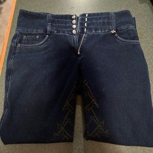 Horze Kacy Blue Denim Fleece Lined Breeches, 28 High Rise